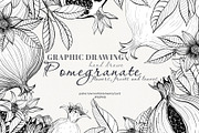 Graphic drawing pomegranate set, a Decorative Illustration by Art AleshkaK (Thumbnail 1 of 3)