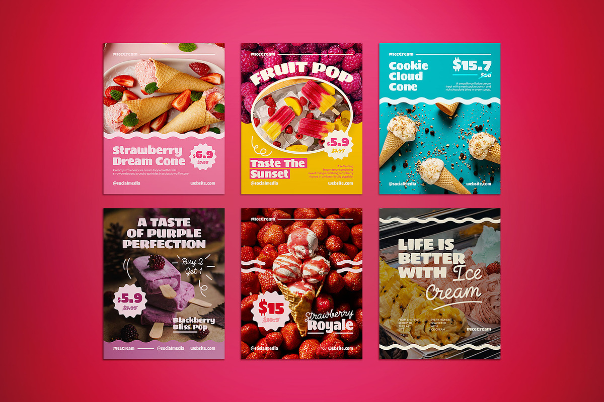Ice Cream Shop Social Media Pack, a Flyer Template by The Good Store (Photo 3 of 4)