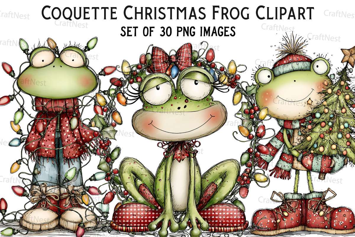 ''Coquette Christmas Frog Clipart'', an Illustration by Craft Nest (Photo 1 of 8)