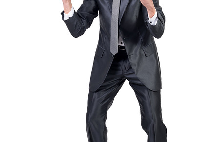 Hysterical businessman in suit in studio. White background., a Business Photo by Iván Moreno STOCK PHOTO