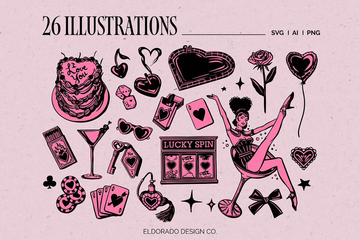 Lucky Love Retro Valentines Graphics, a Seasonal Illustration by Eldorado Design Co. (Photo 2 of 5)