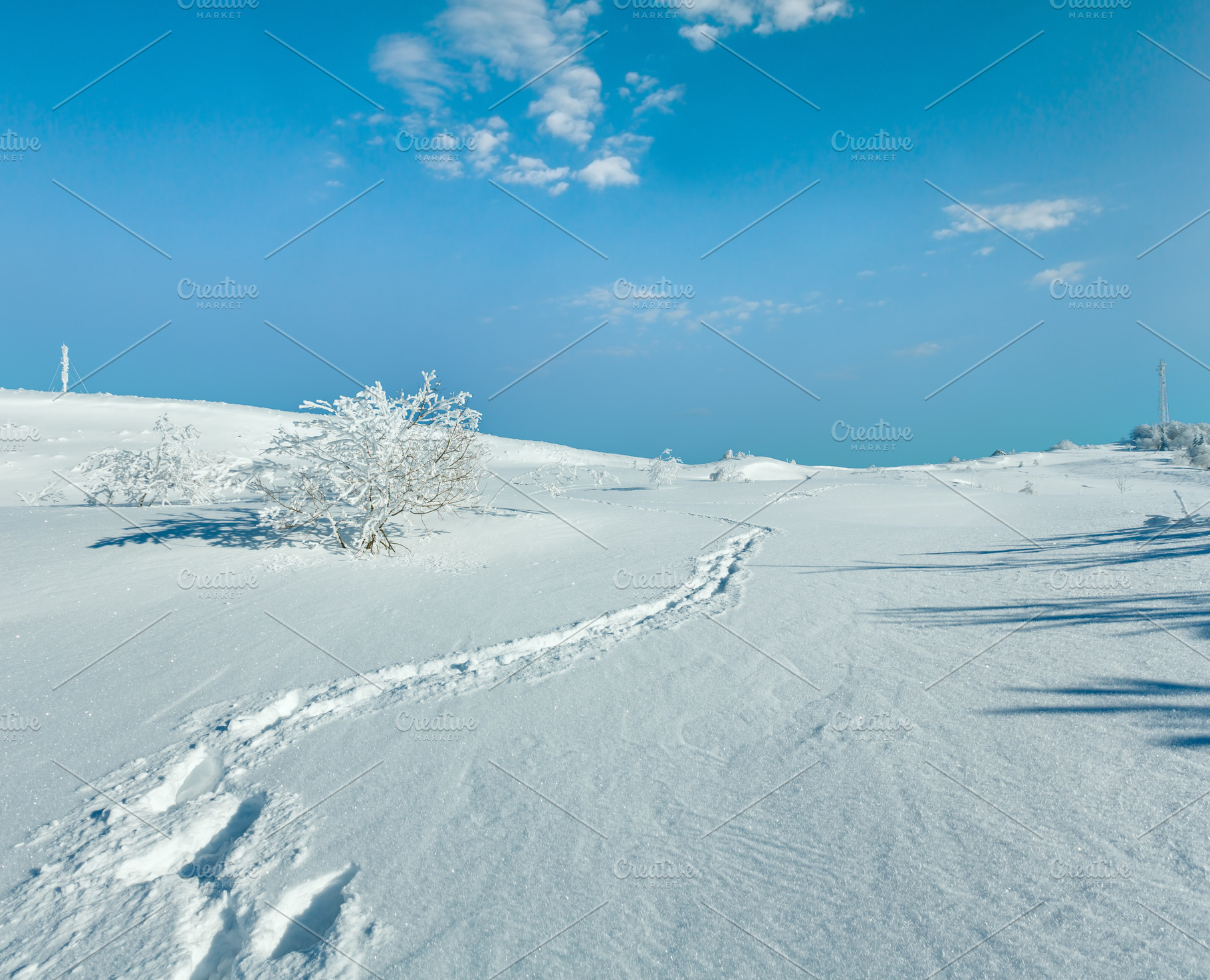 Winter hoar frosting trees, tower and snowdrifts (Carpathian mo, a Nature Photo by YuriyB