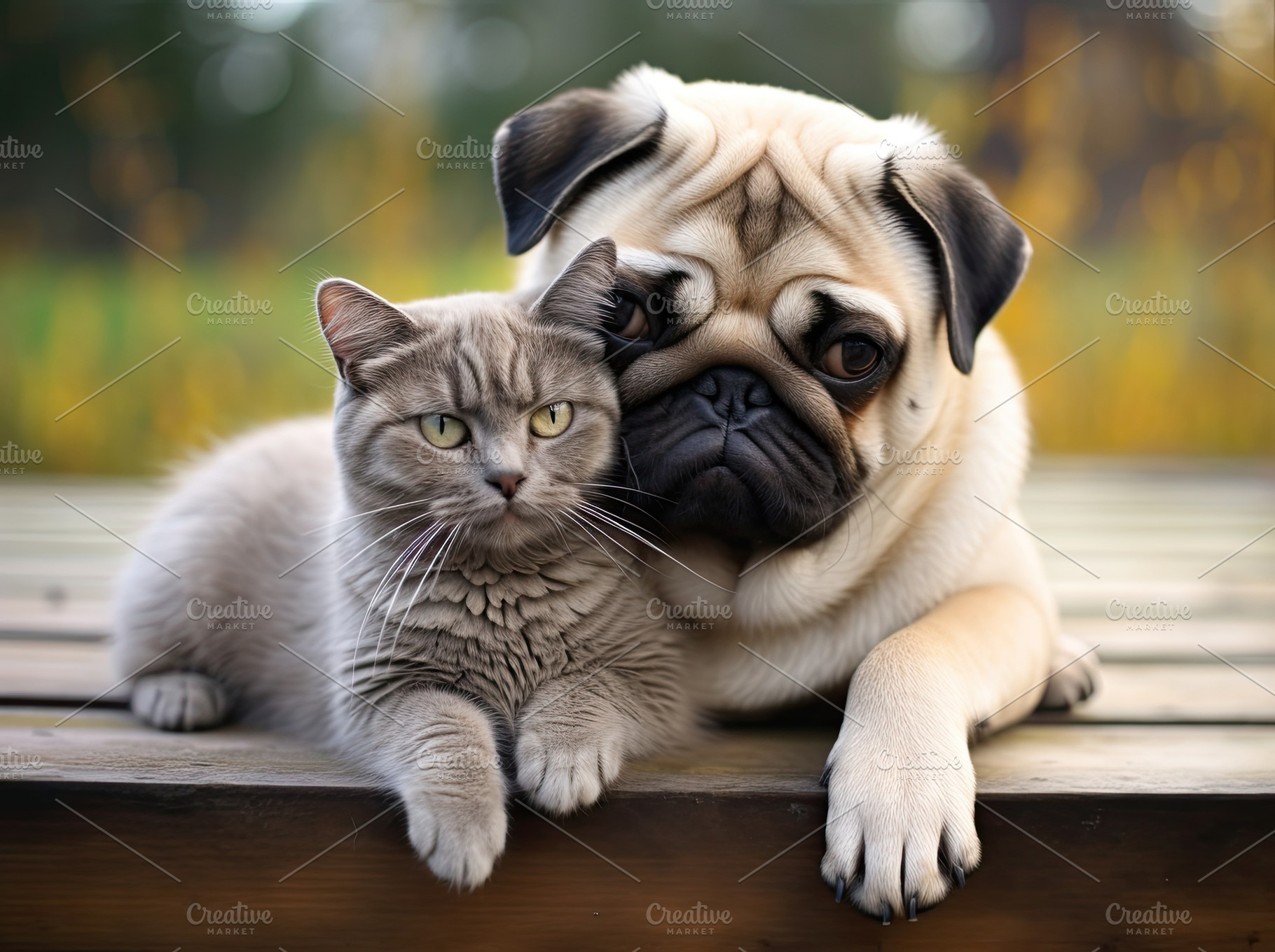 Animal friendship, cat and dog hugged each other, an Animal Photo by zakiroff
