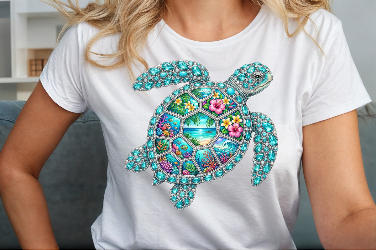 Rhinestone Sea Turtle Summer Beach, a Seasonal Illustration by Sublimation Artist (Photo 5 of 9)