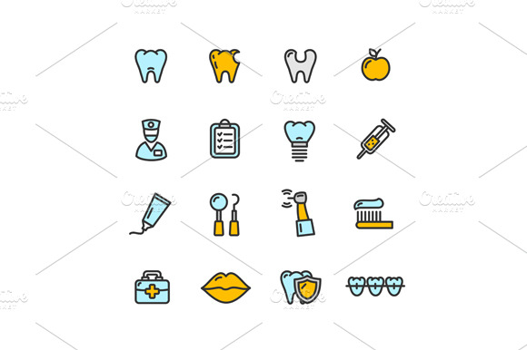 Dental Tooth Doctor Color Icon Set