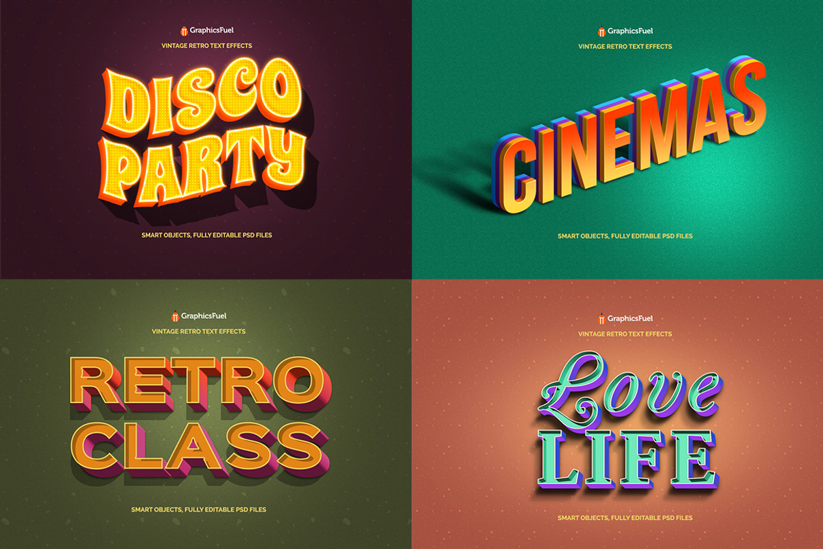 Vintage Retro Text Effects - Vol.1, a Layer Style Add-On by Graphicsfuel