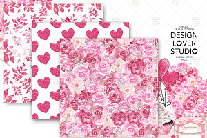 Roses Heart Digital Paper Pack