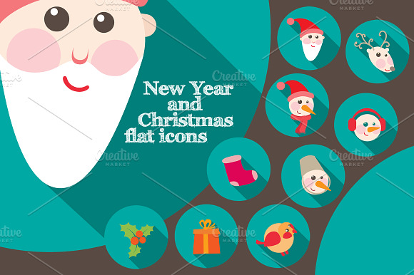 New Year And Christmas Flat Icons