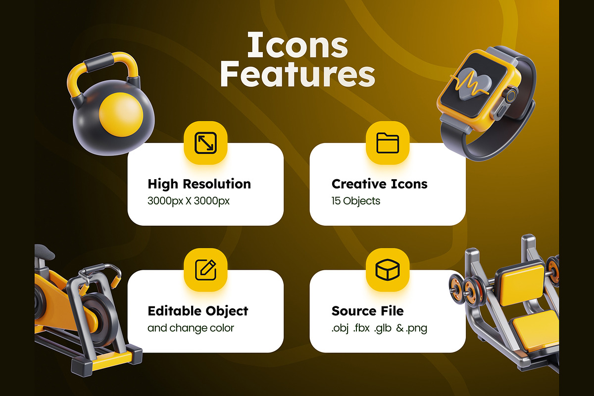 Gym and Fitness 3D Icons, an Object 3D Model by Rakata Studio (Photo 2 of 7)