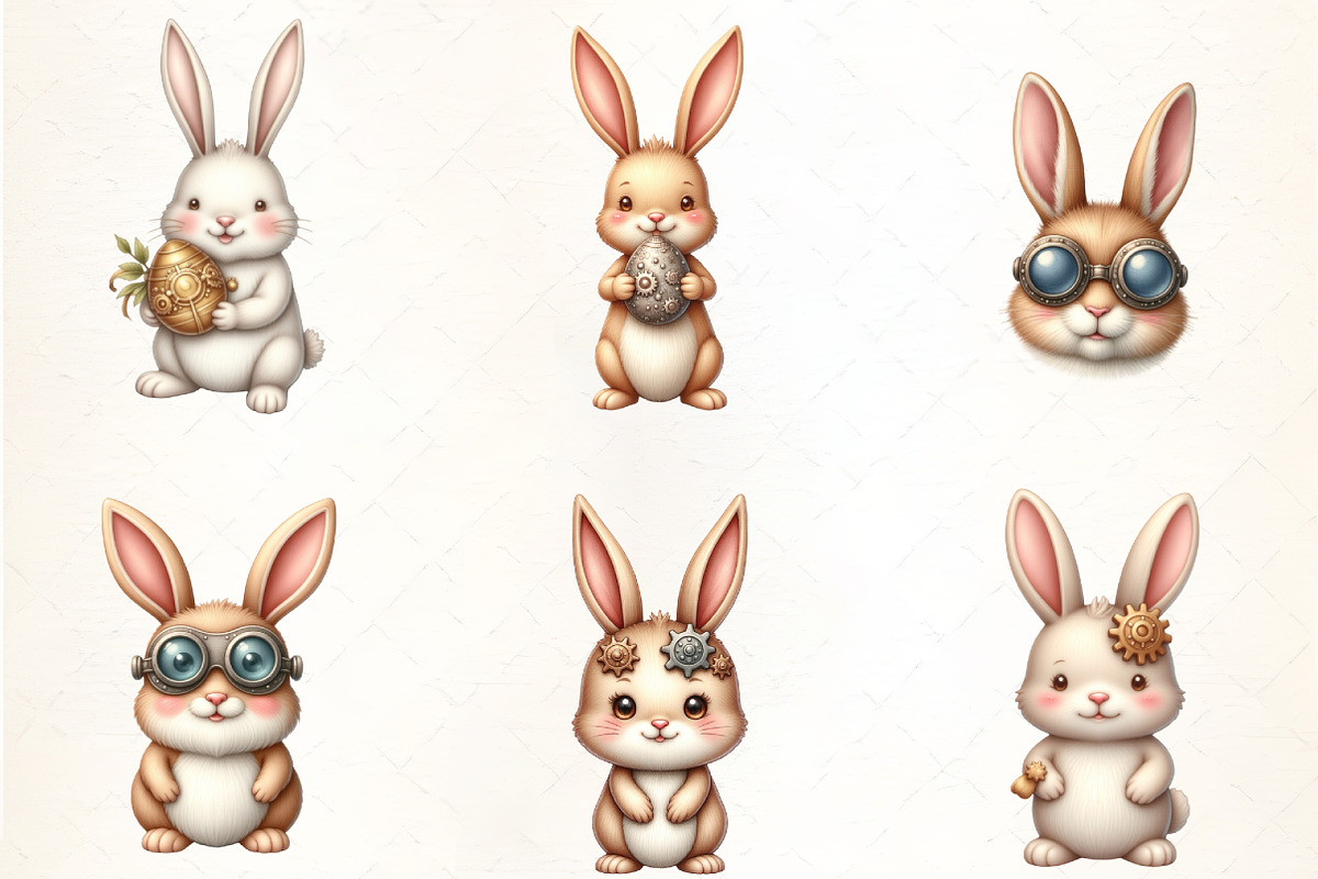 Easter Steampunk Bunny Clipart, an Illustration by CrexoraLab (Photo 3 of 5)
