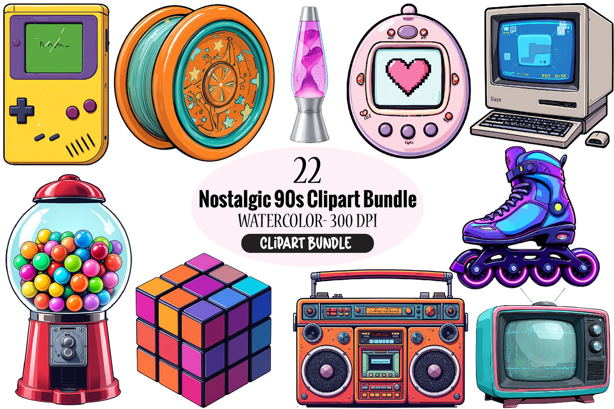 Nostalgic 90s Clipart, an Illustration by Pixels.Craft (Photo 1 of 3)