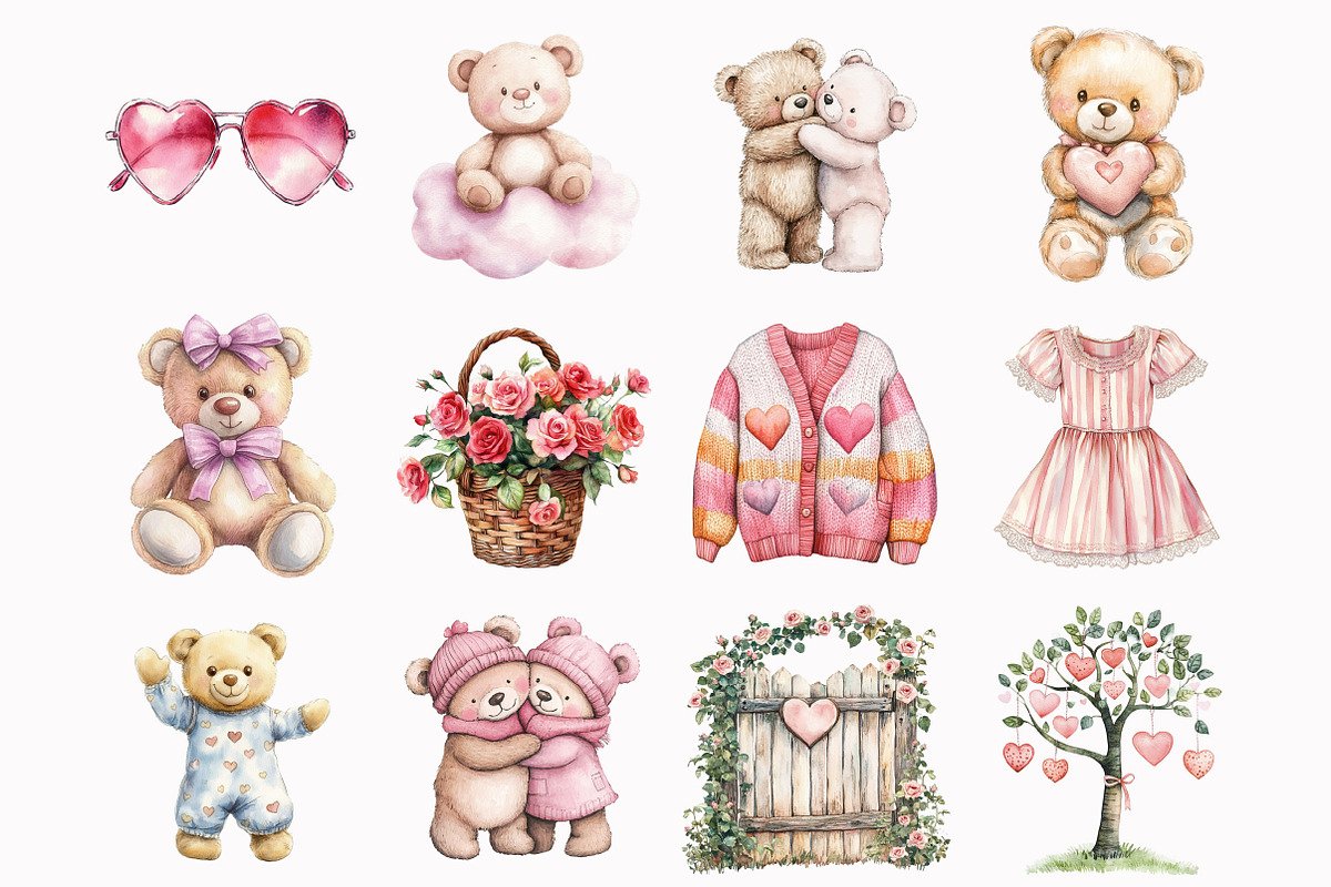 Watercolor Romantic Teddy Bears Clip, a Seasonal Illustration by Design Market (Photo 3 of 5)