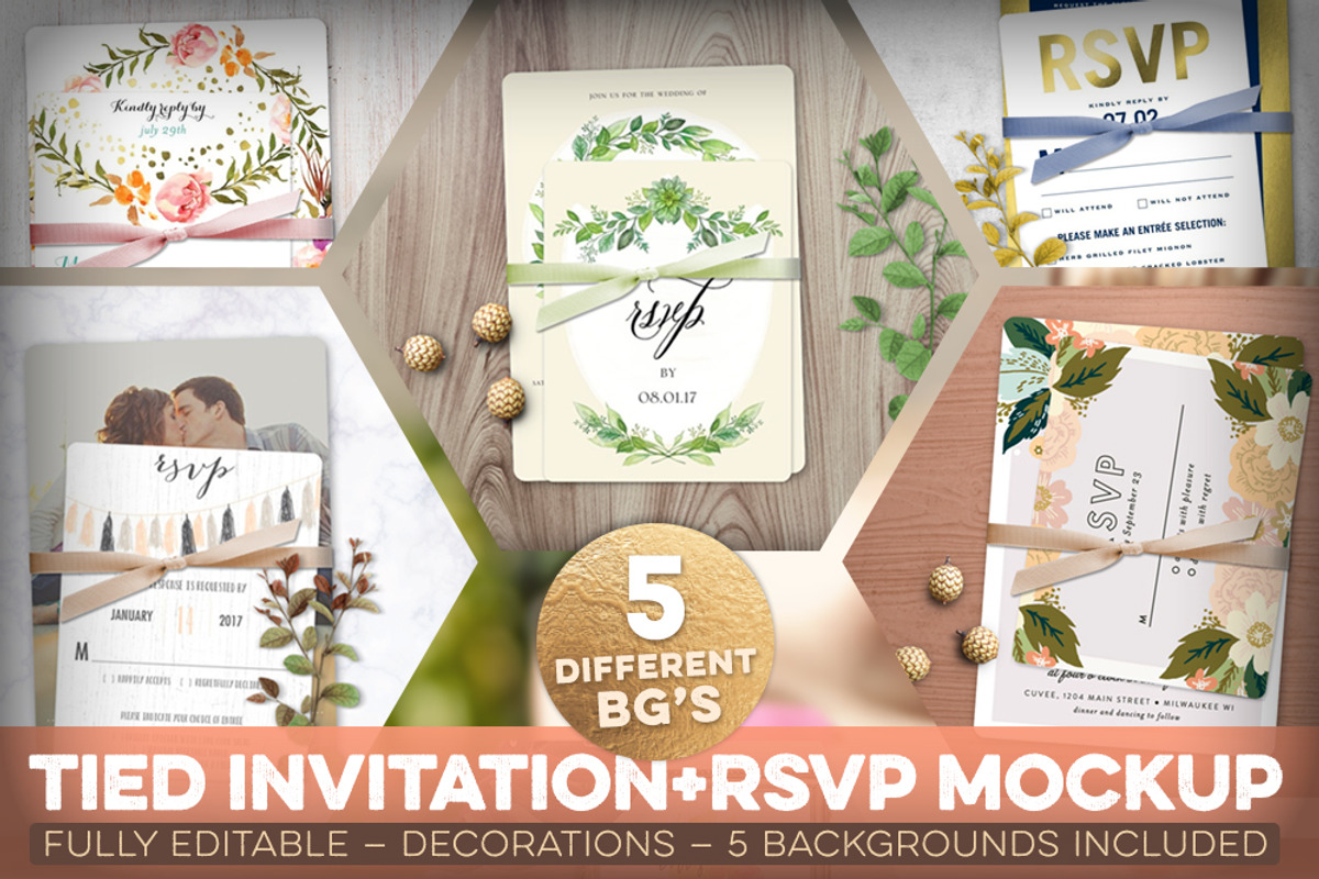 Tied Invitation+RSVP Mockup, a Print Template by Hype Your Prints (Photo 1 of 7)