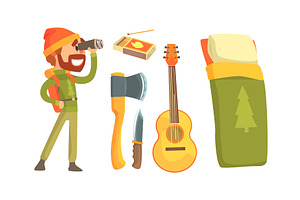 Camping Attributes and Camper, a Person Illustration by TopVectors