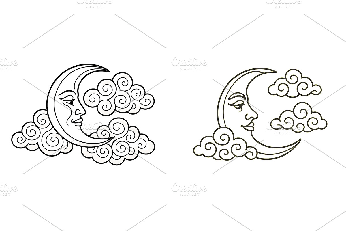 Moon faces and swirling clouds, an Illustration by ZinetroN