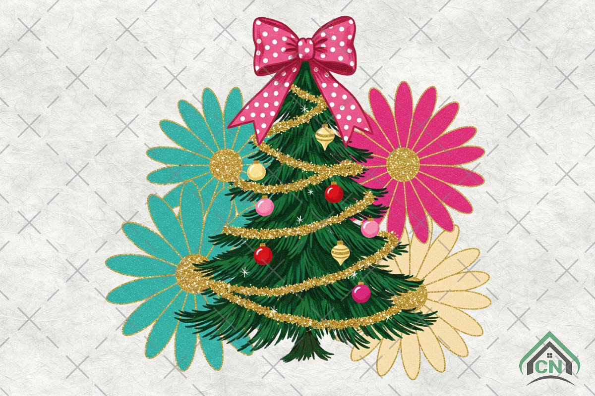 Colorful Boho Glitter Christmas Tree, an Illustration by Craft Nest (Photo 1 of 6)