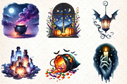 Watercolor Halloween Evening Clipart, an Illustration by DreamCafeArt (Thumbnail 4 of 7)