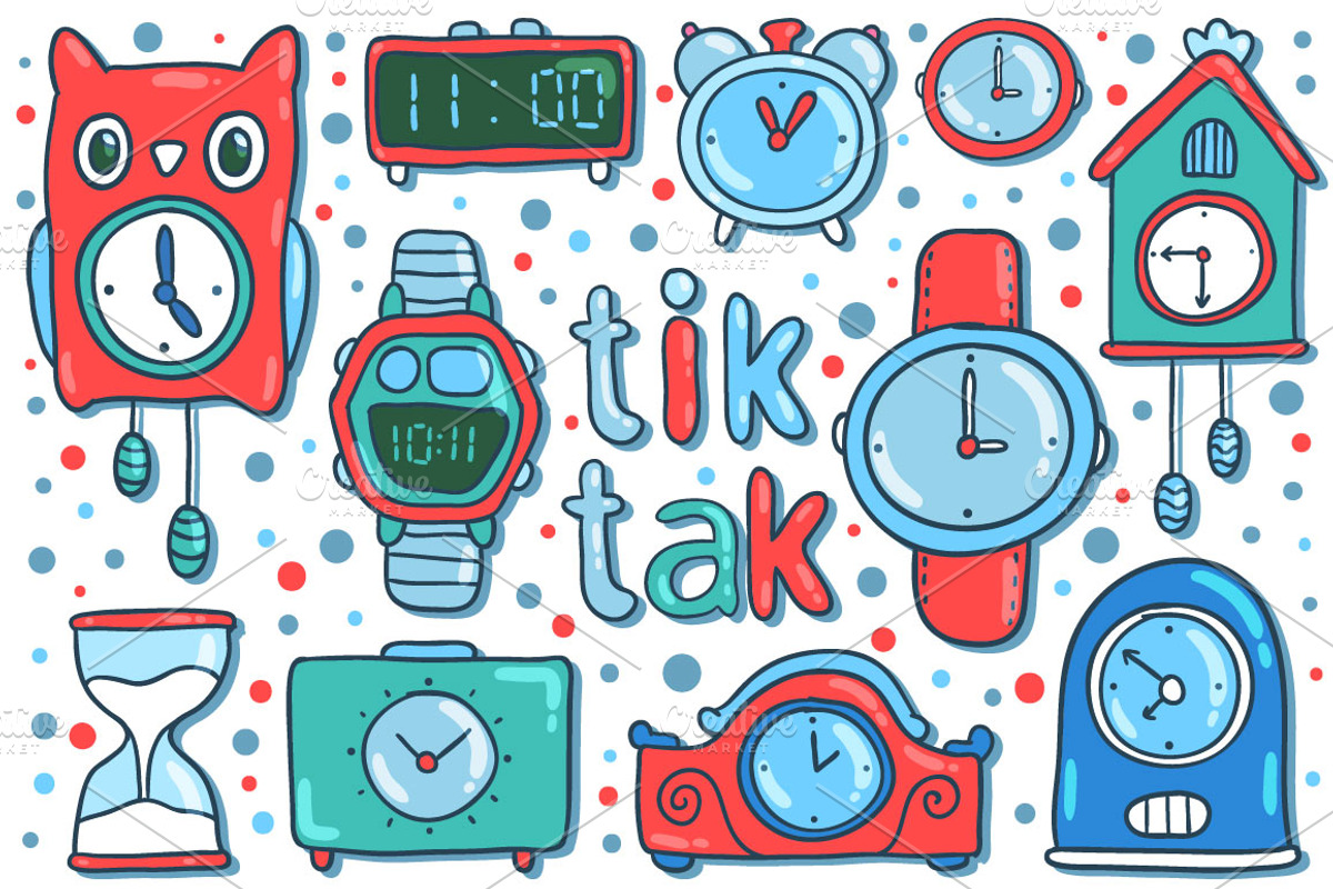 Tik tak. Vector clock illustrations., an Illustration by kostolom3ooo (Photo 4 of 4)