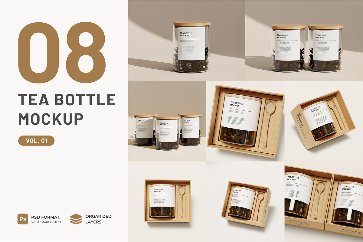Tea Glass Bottle Jar Mockup, a Cups & Container Mockup by mockupocka (Photo 1 of 10)