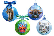 Christmas baubles with animals, an Animal Illustration by Watercolor fantasy (Thumbnail 3 of 4)
