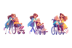 Nurse old man wheelchair. Girl with, an Object Illustration by Stock-Smart-Start