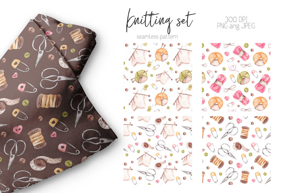 Watercolor Knitting Set Clipart, a Texture Illustration by YuliyaArtGarden (Photo 6 of 8)