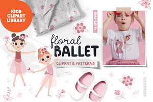 Cute Ballerina Clipart, Patterns