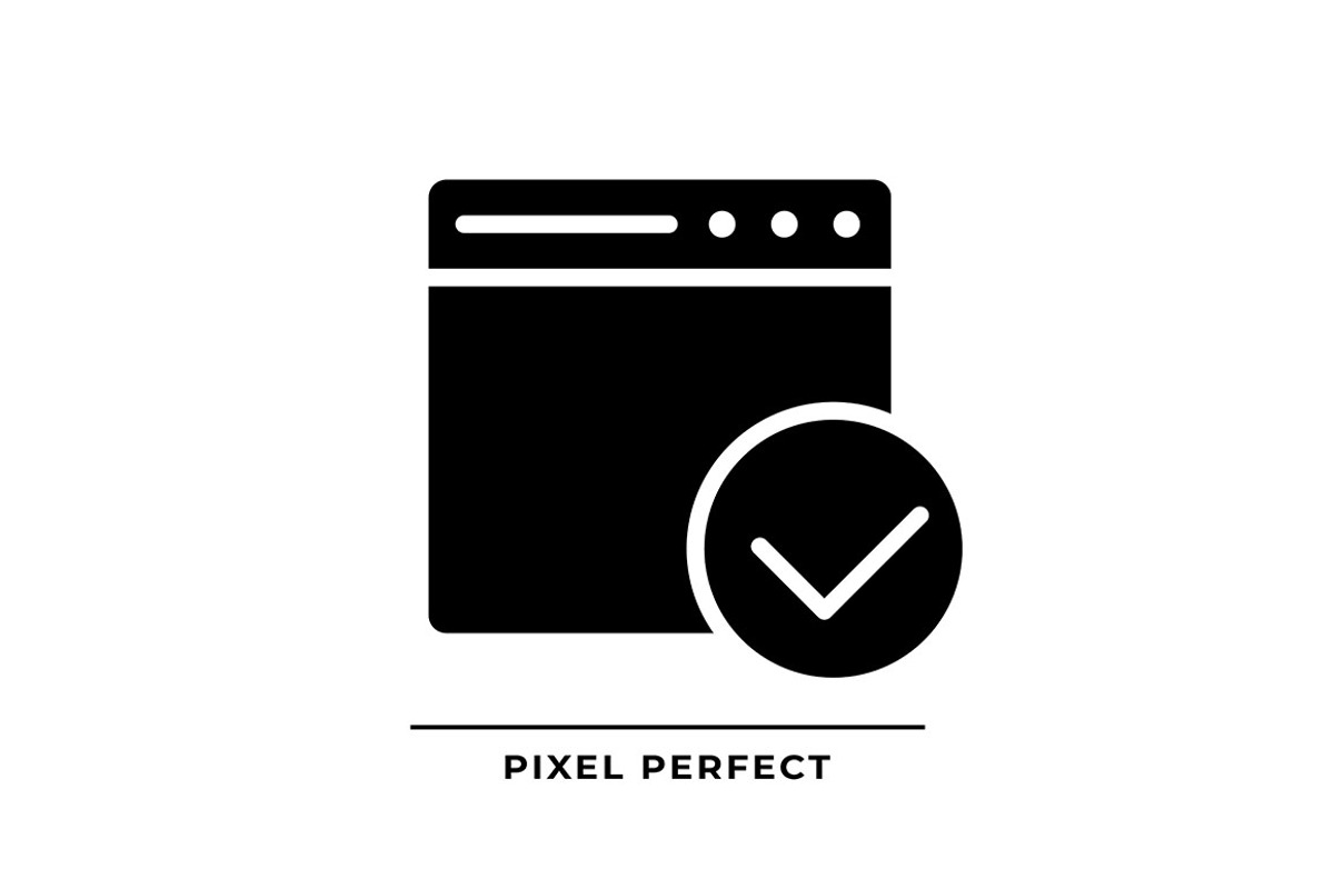 Web page with tick black glyph icon, an Icon by IMG Visuals