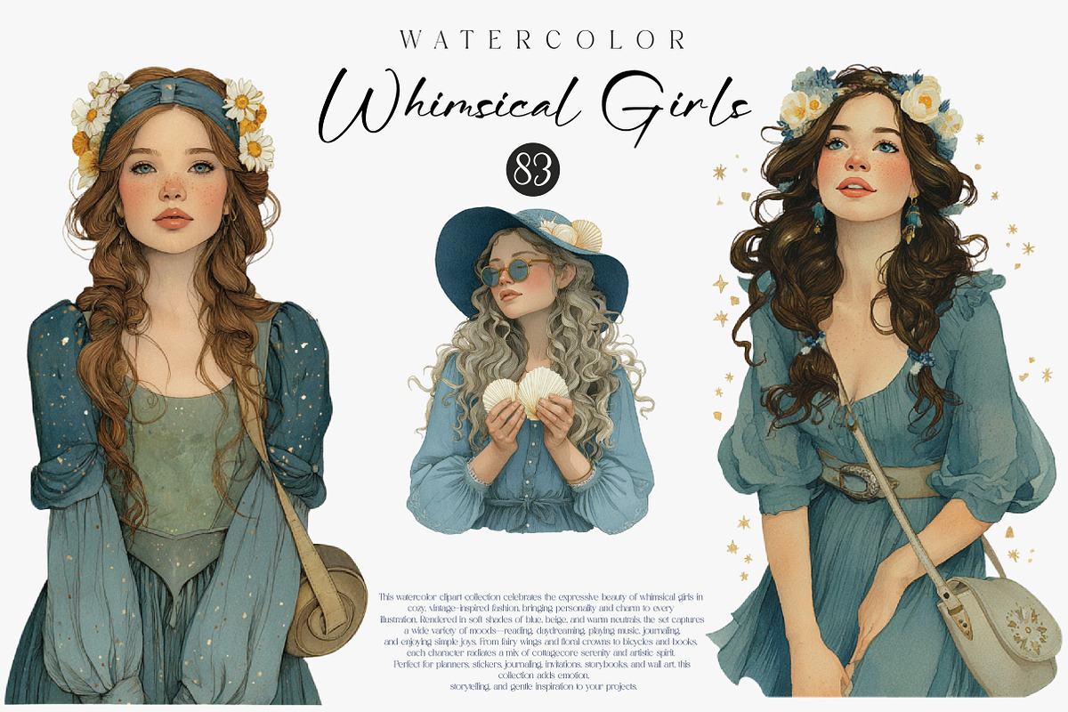 Whimsical Girls Clipart Set, an Illustration by CreationArt (Photo 6 of 7)