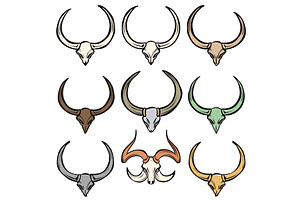 Set Bull Skulls Various Colors