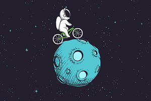 Astronaut Rides Uround Moon