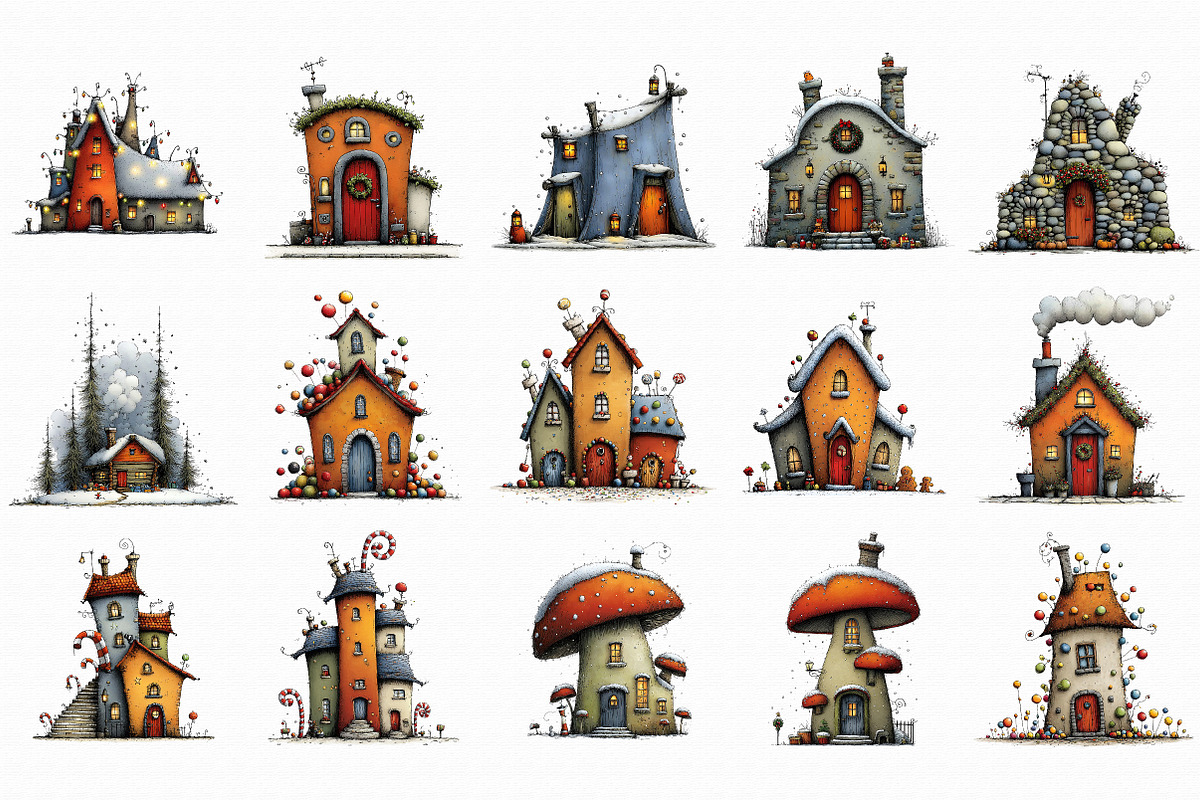 Whimsical Christmas House Clipart, an Illustration by Libby Wishes (Photo 2 of 7)