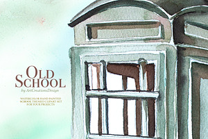 Watercolor Old School Clipart Set