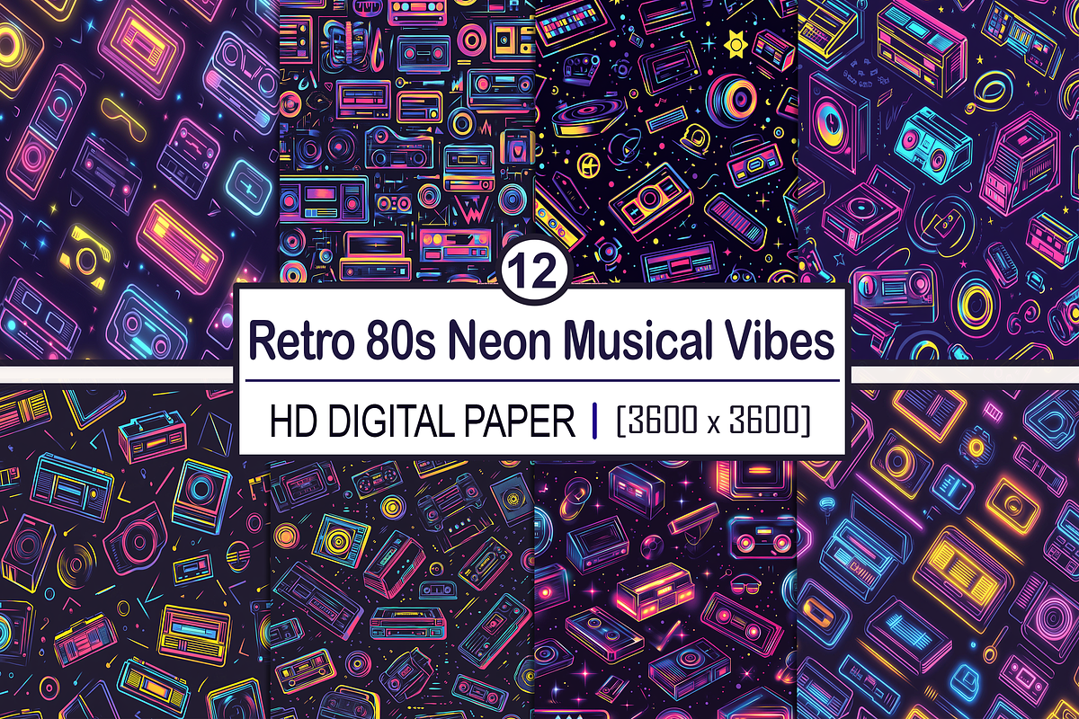 Retro 80s Neon Musical Vibes, a Background Graphic by Printable Treasure (Photo 1 of 6)