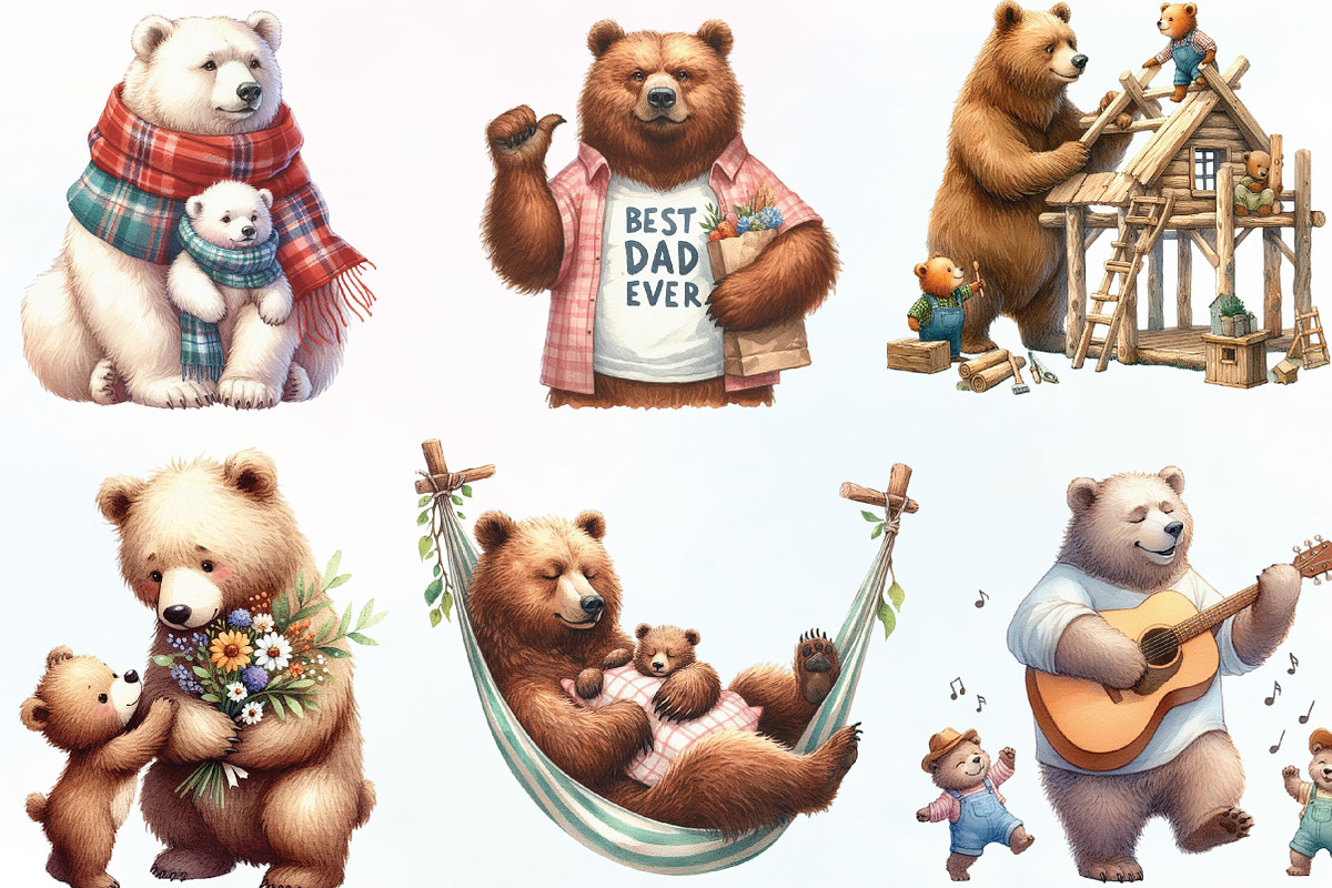 Watercolor Papa Bear Clipart, an Illustration by CraftArtStudio (Photo 2 of 6)