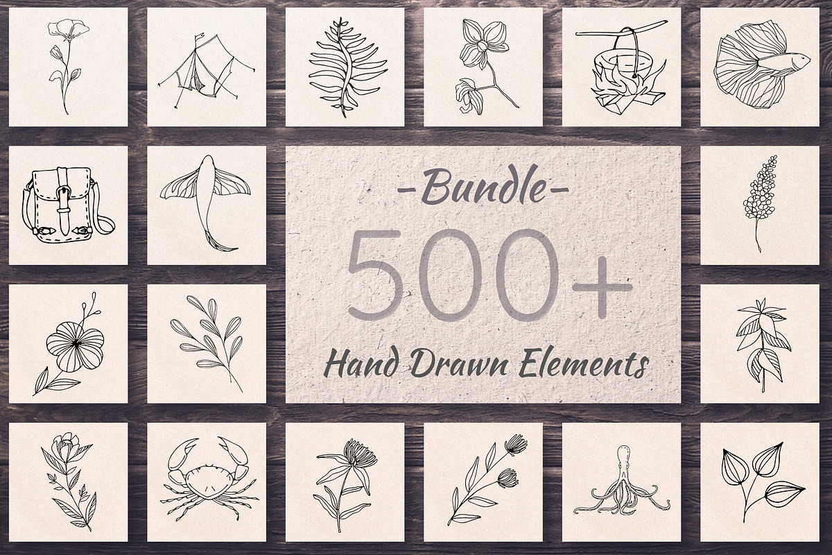 500+ Hand Drawn Elements -Bundle-, an Animal Illustration by CARROTDESIGN (Photo 1 of 6)