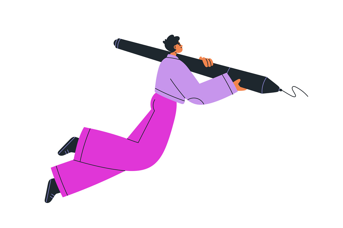 Creative people hold big stylus set, a Person Illustration by Good Studio (Photo 3 of 6)