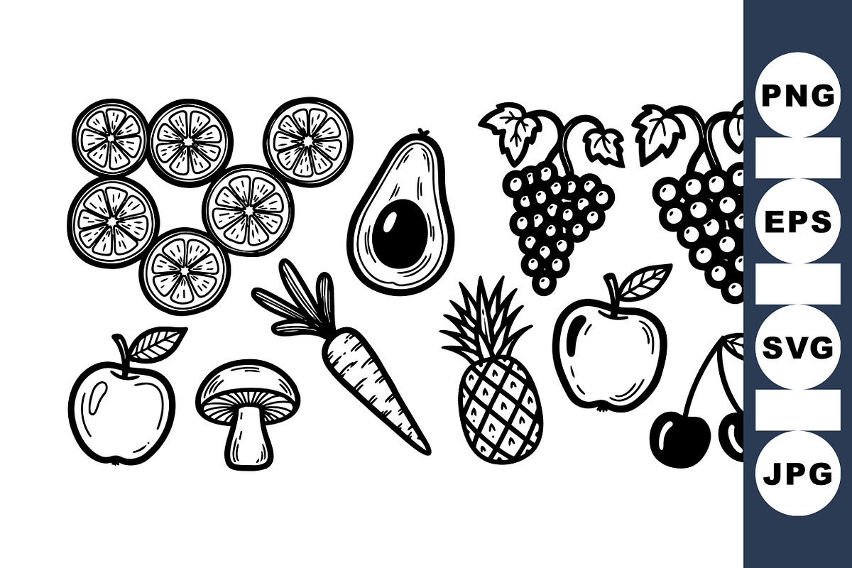 Hand Drawn Fruit Clipart Set, an Illustration by designvectx (Photo 1 of 3)