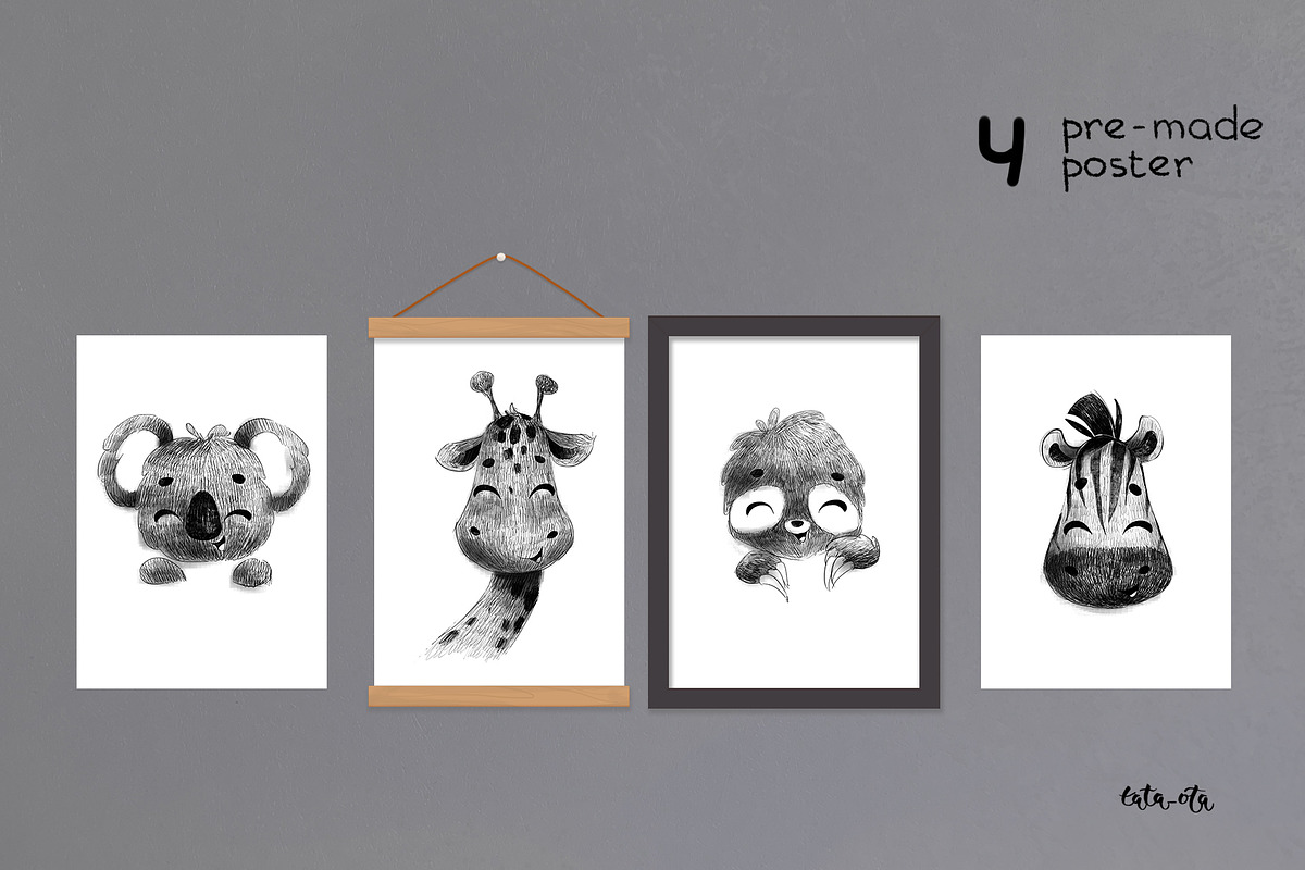 Cute animal faces. Posters, an Animal Illustration by tata_ota (Photo 7 of 8)