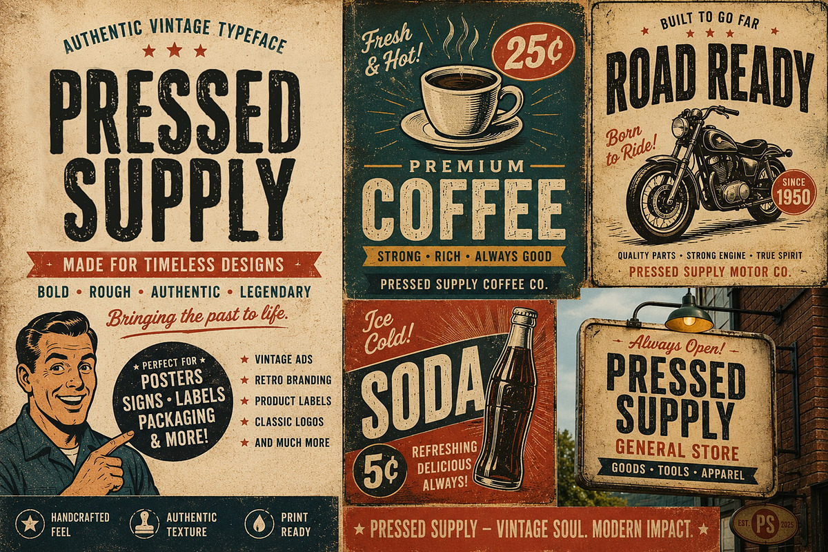 Pressed Supply, a Sans Serif Font by Art StoreID (Photo 2 of 10)