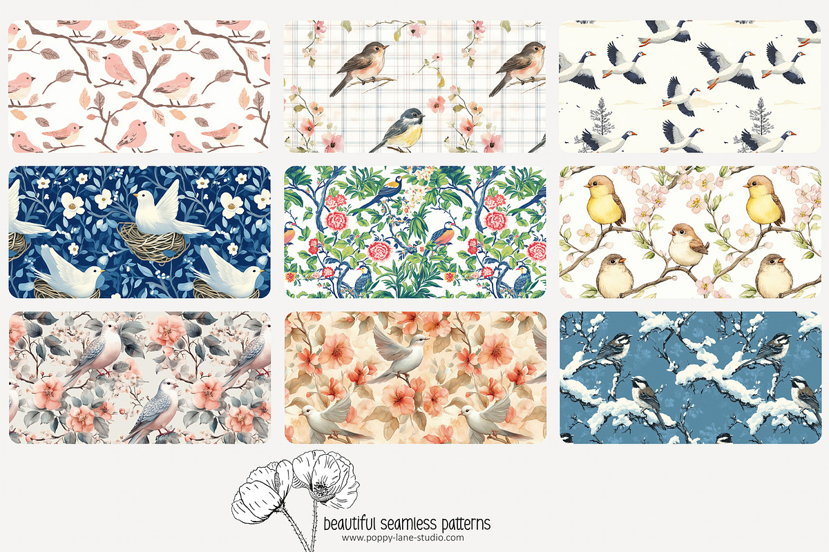 80 assorted bird seamless pattern, a Pattern Graphic by Poppy Lane Studio (Photo 4 of 11)