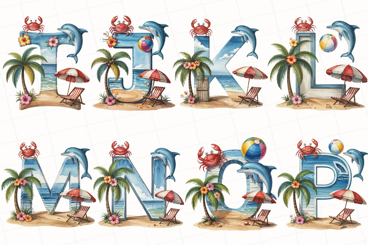 Summer Beach Doodle Alphabet Clipart, an Illustration by OK Design (Photo 5 of 5)