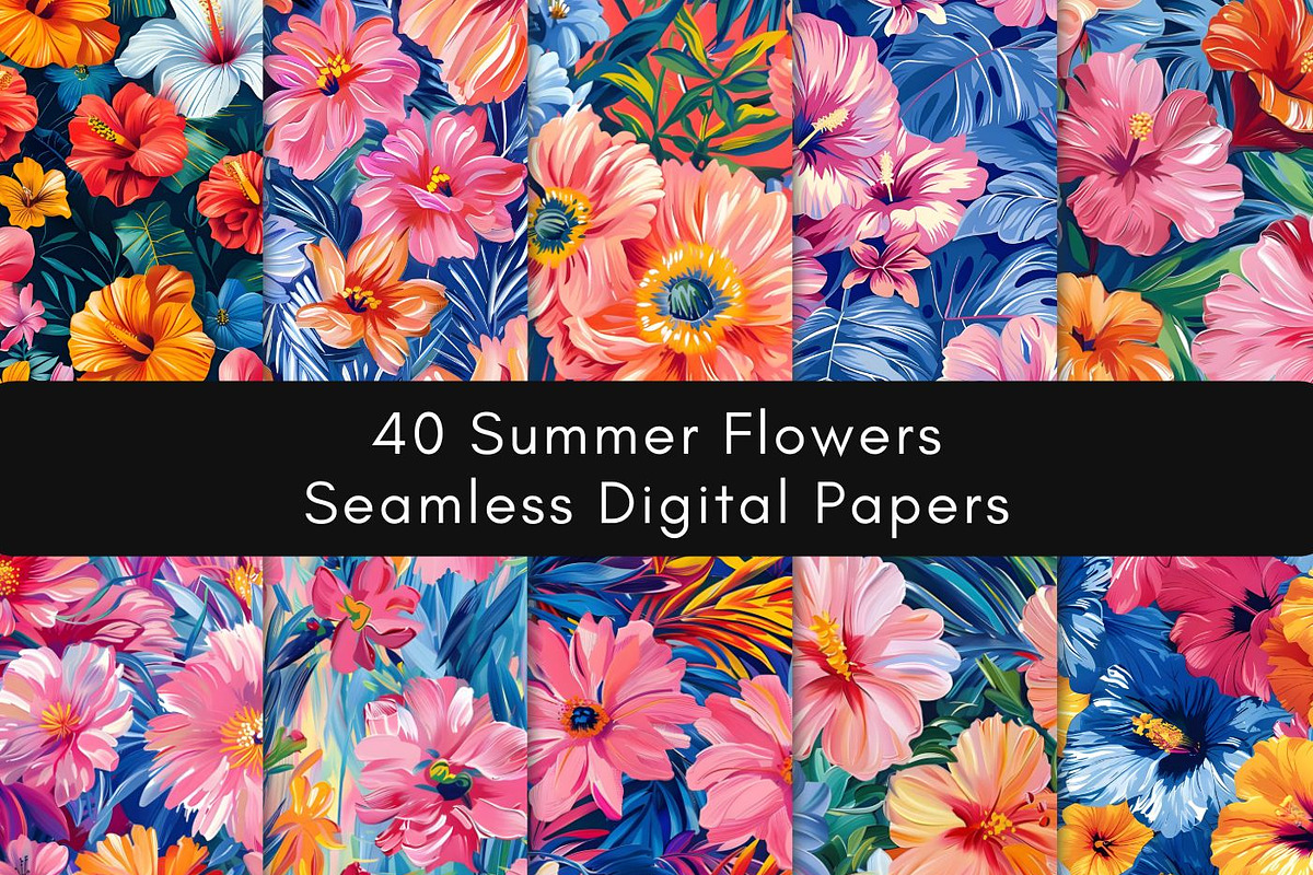 SUMMER FLOWERS SEAMLESS PATTERN, a Pattern Graphic by UniqueMe (Photo 2 of 11)