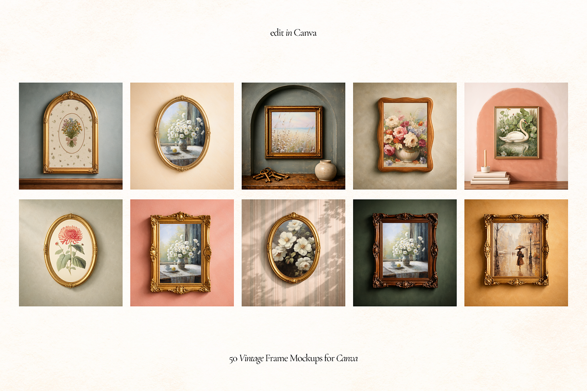 50 Vintage Frame Mockups for Canva, a Household Mockup by Matisse Studio (Photo 7 of 10)