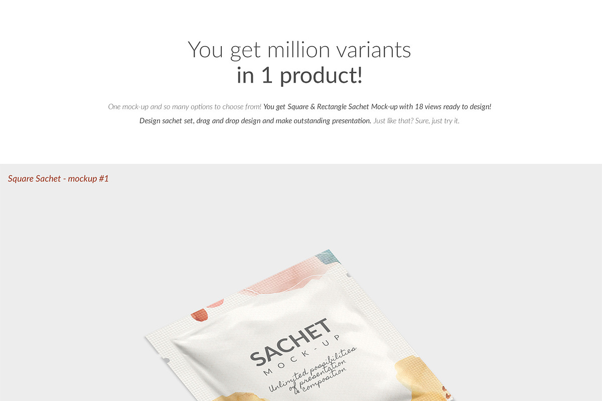 2 Types Sachet 18x Mock-ups, a Print Template by Mocca Mockups Store (Photo 4 of 6)