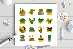 Cartoon Cactuses And Succulents Icon