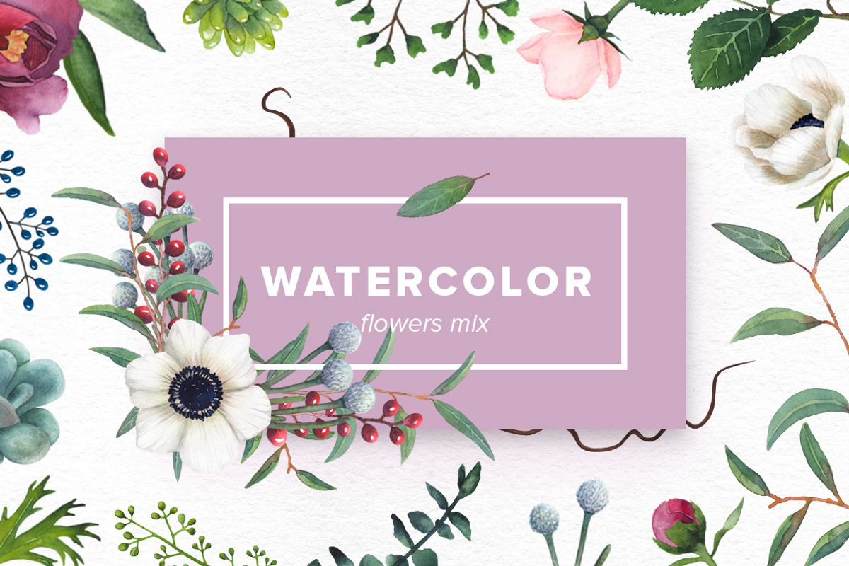 Watercolor Flowers Mix, an Object Graphic by Kotulska (Photo 1 of 3)