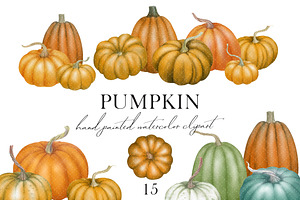 Autumn Pumpkin Watercolor Clipart