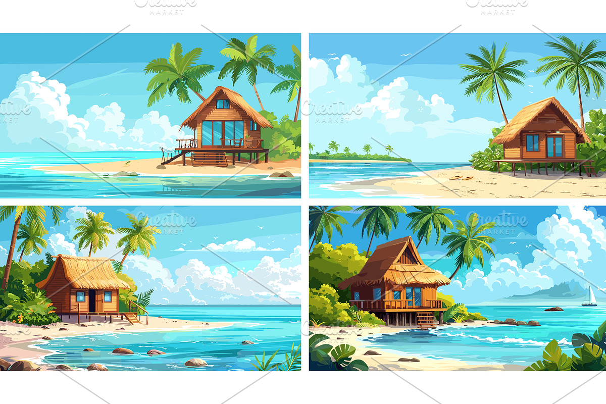 Hut seaside cabin cartoon vector, an Object Illustration by Onyx