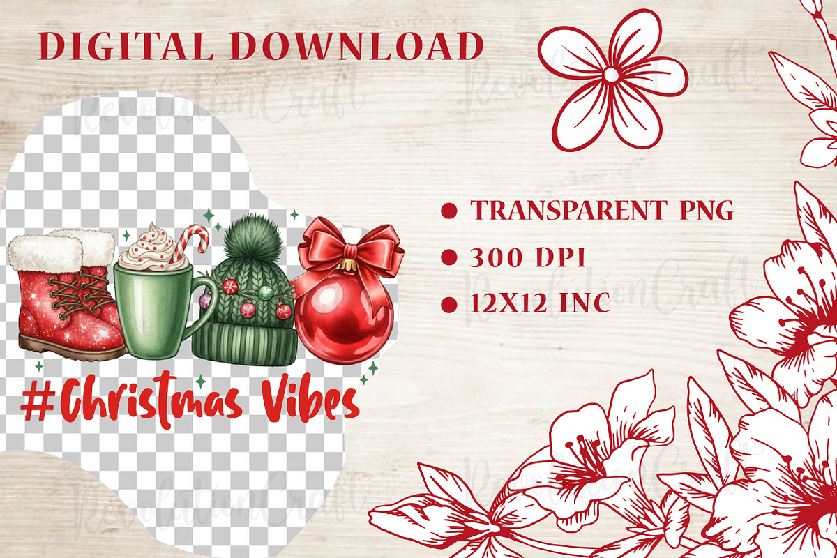 Christmas Vibes Cocoa Mug PNG, an Illustration by OK Design (Photo 4 of 4)